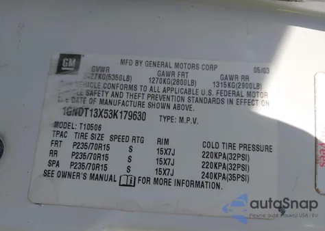 2003 Chevrolet Blazer Ls from USA, damaged, VIN 1GNDT13X53K179630